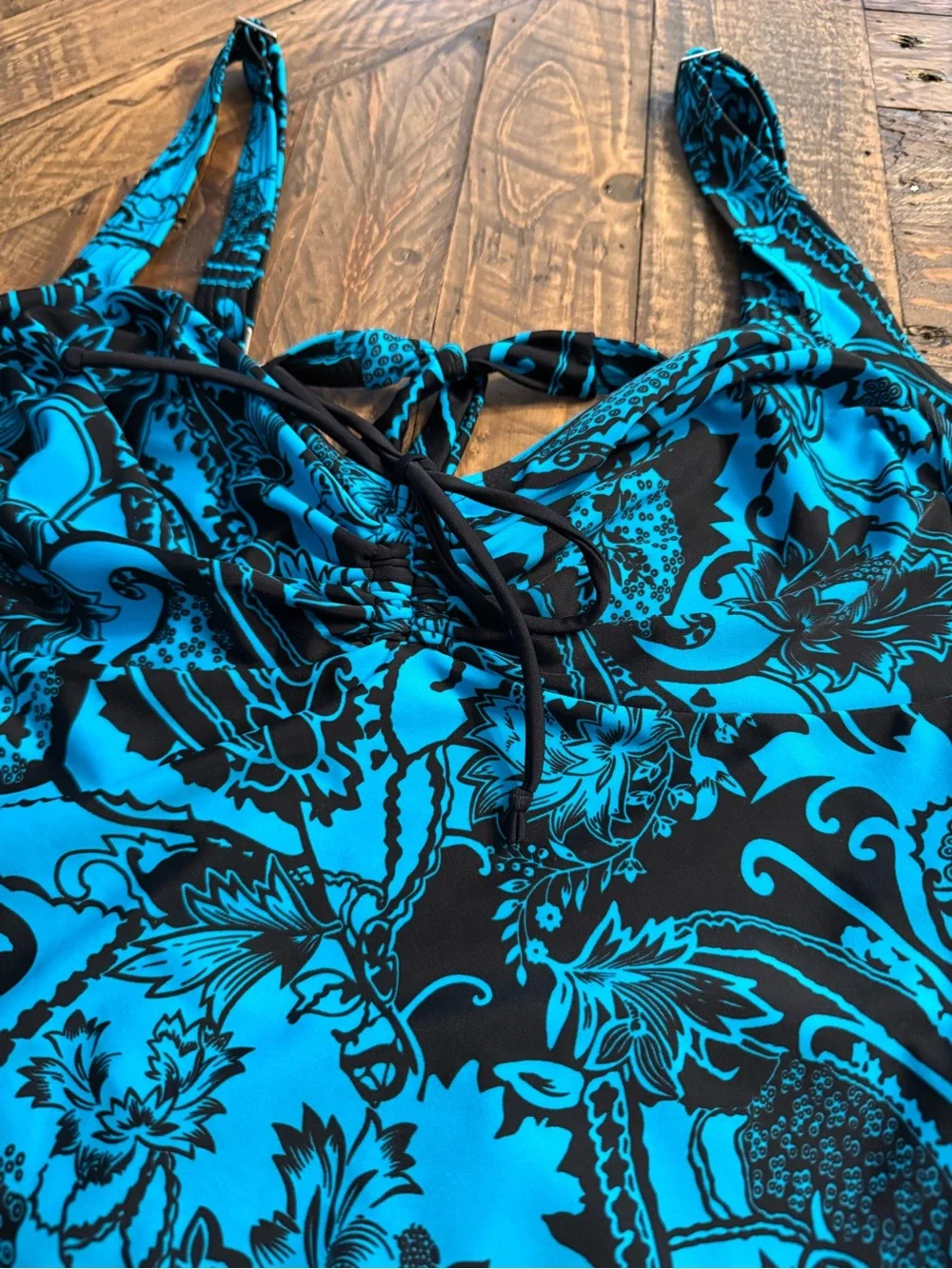 Source Unknown Black & Blue Paisley Floral Tankini Top - Women’s Swim Bikini